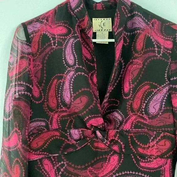 VTG Y2K 100% Silk Blouse Black Pink M Medium Whimsygoth Fairycore Goth Babydoll - Picture 4 of 11